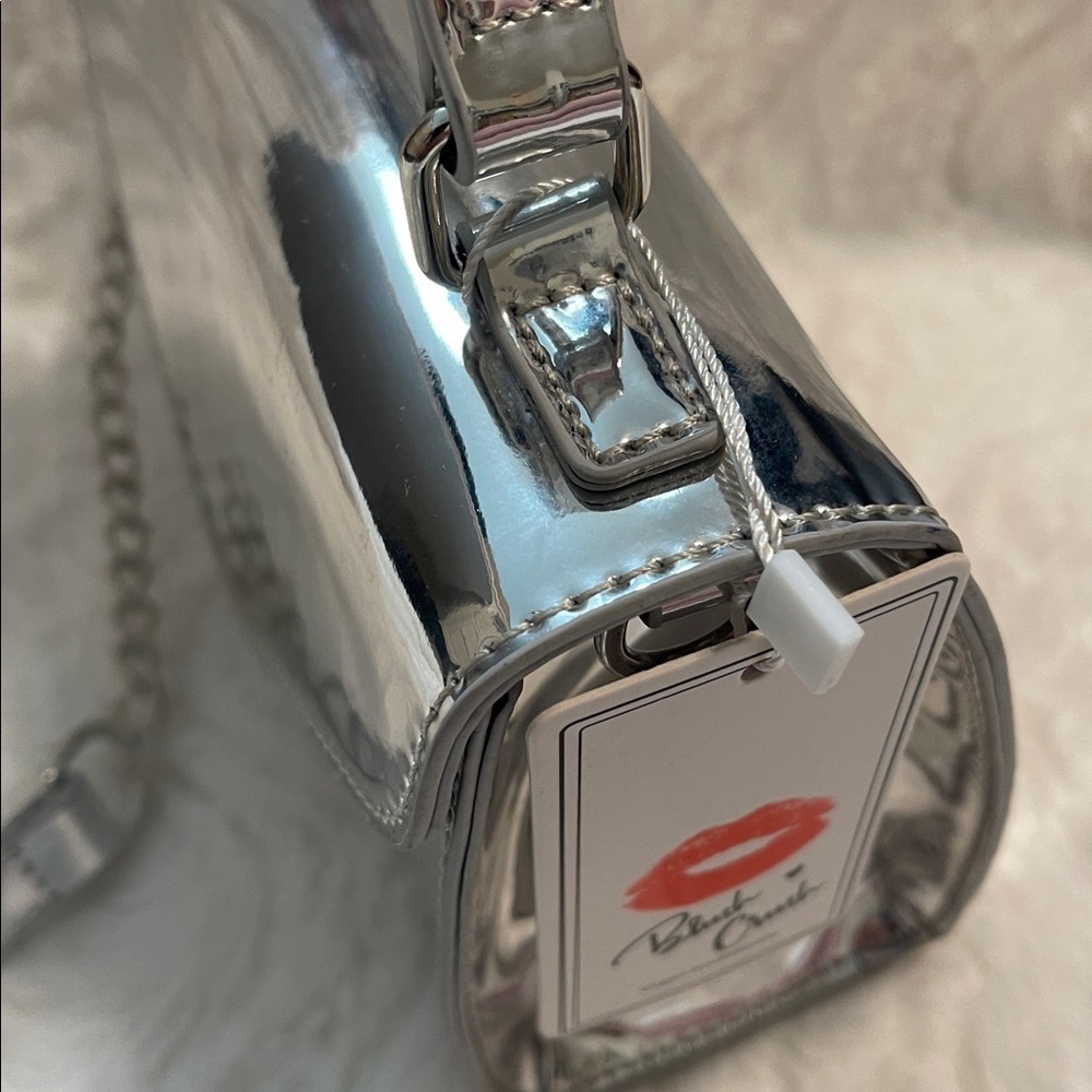 Shiny Metallic Silver Top-Handle Crossbody Bag - Picture 15 of 16